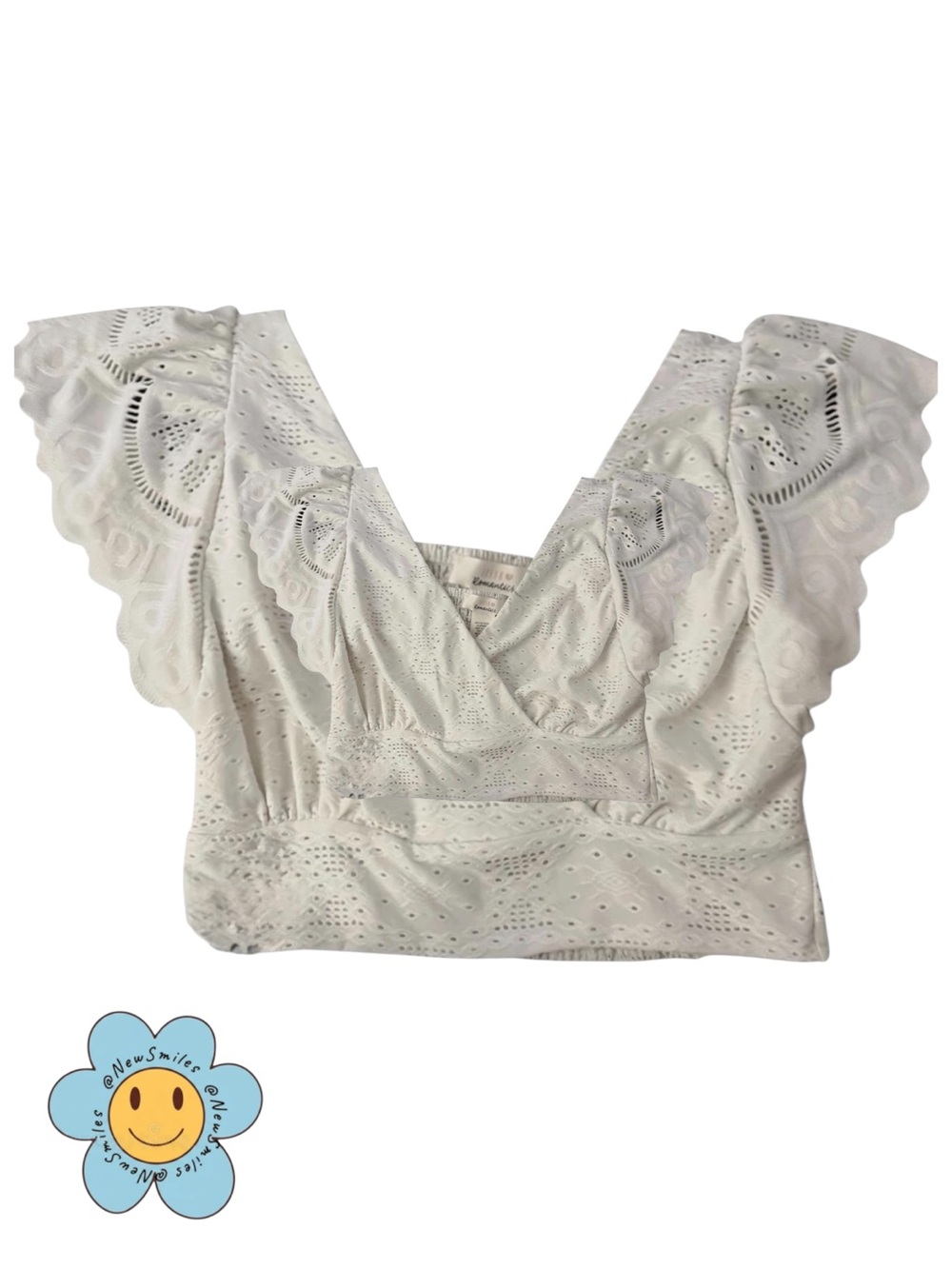 URBAN Romantics ~ Crop Top ~ White Eyelet ~ Scalloped Cap Sleeves Smocked Back
